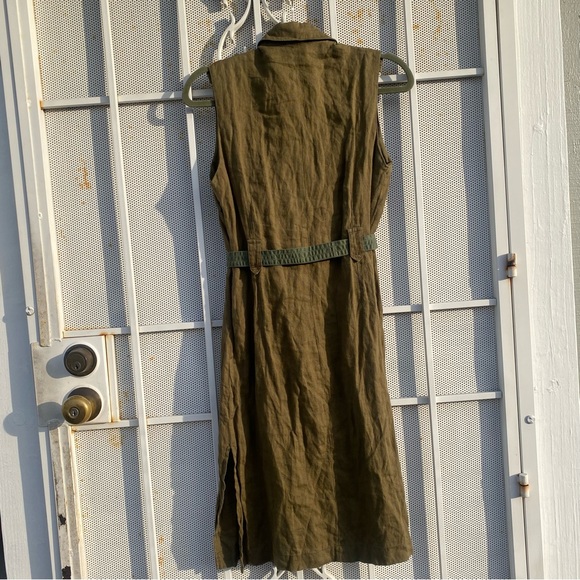 Bye women’s size S linen button front belted waist sleeveless army dress - Picture 3 of 12